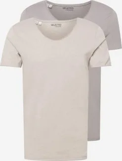 Selected Homme T-shirts Shirt NEWMERCE Heren Stone Grey / Lichtgrijs
