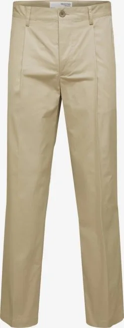 Selected Homme Pantalons Regular Bandplooibroek Loik Heren Beige