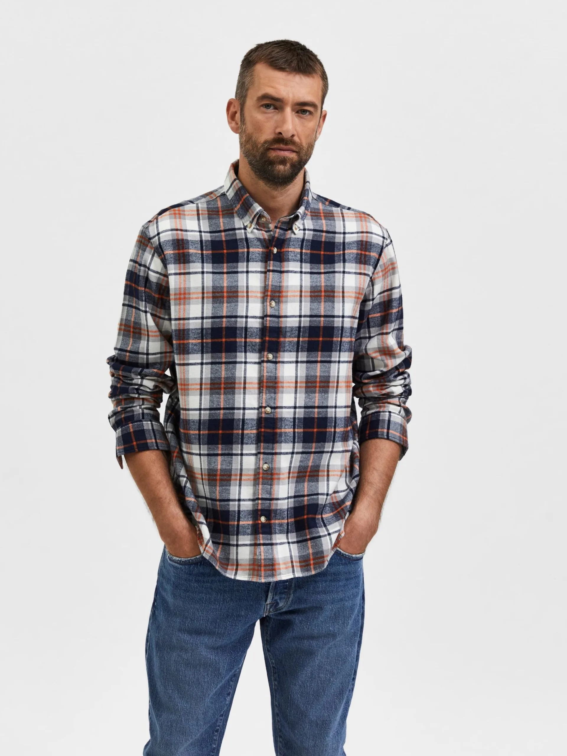 Selected Homme Geruite Overhemden Regular Fit Overhemd Rand Heren Navy 4 Selected Homme Geruite Overhemden Regular Fit Overhemd Rand Heren Navy - Afbeelding 2